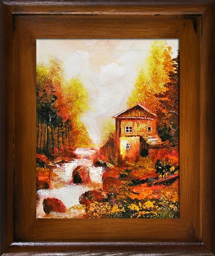 Gemälde Natur Hütte Wald Handarbeit Ölbild Bild Ölbilder Rahmen Bilder G05401