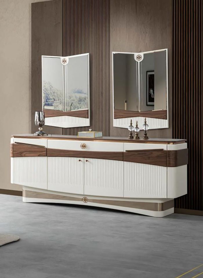 Sideboard mit 2x Spiegele Kommode Schrank Modern Design Wohnzimmer Holz