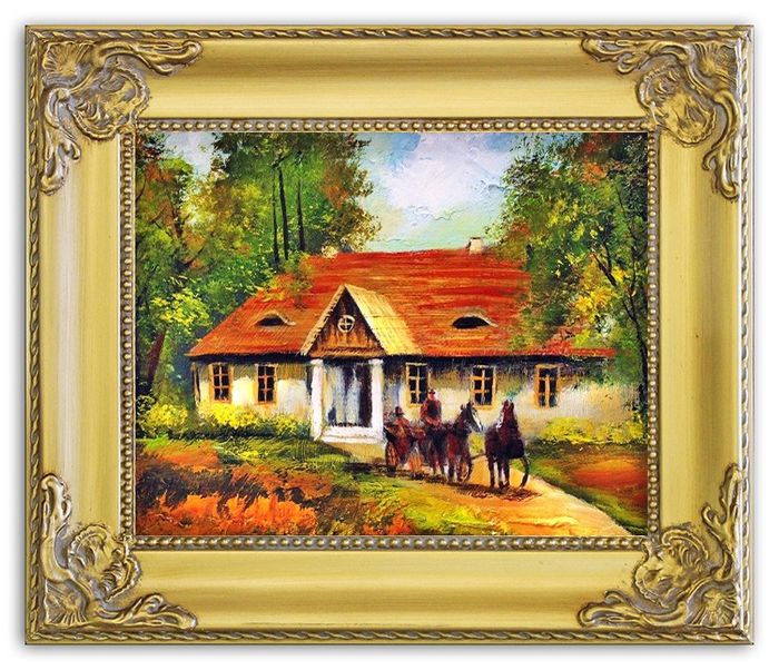 Gemälde Natur Hütte Wald Handarbeit Ölbild Bild Ölbilder Rahmen Bilder G01099