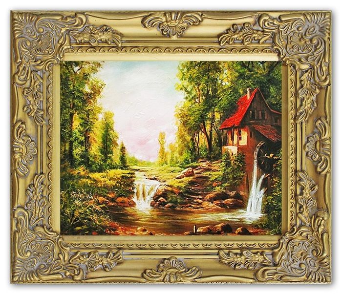 Gemälde Natur Hütte Wald Handarbeit Ölbild Bild Ölbilder Rahmen Bilder G01100