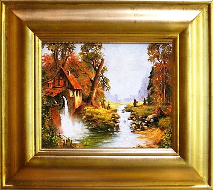Gemälde Natur Hütte Wald Handarbeit Ölbild Bild Ölbilder Rahmen Bilder G01455