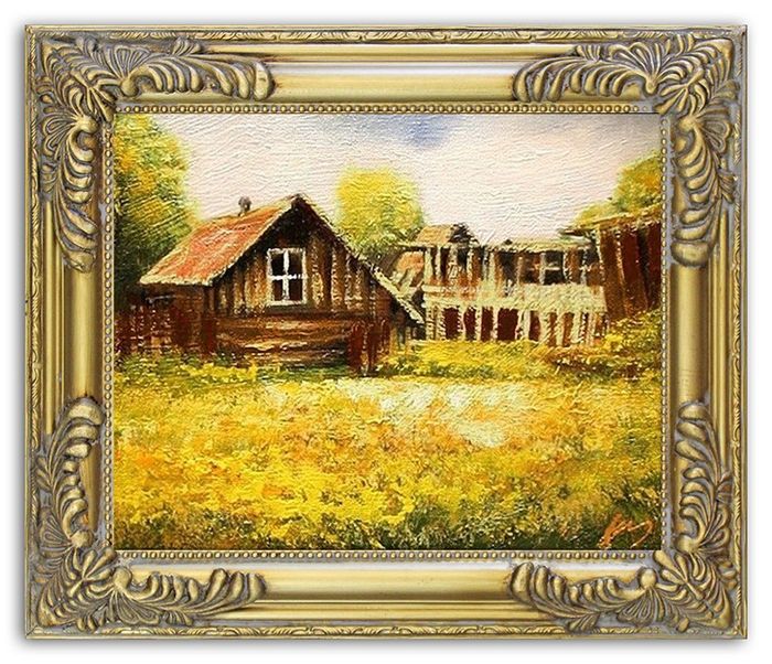Gemälde Natur Hütte Wald Handarbeit Ölbild Bild Ölbilder Rahmen Bilder G04971