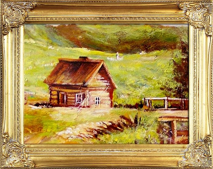 Gemälde Natur Hütte Wald Handarbeit Ölbild Bild Ölbilder Rahmen Bilder G05407