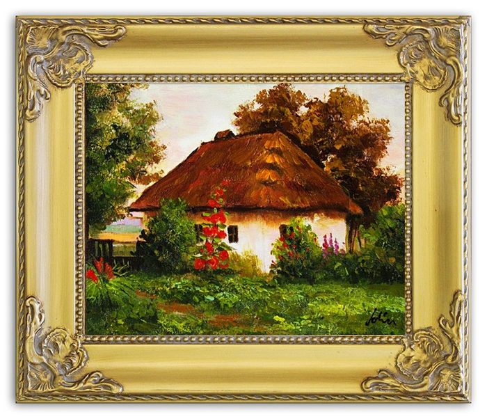 Gemälde Natur Hütte Wald Handarbeit Ölbild Bild Ölbilder Rahmen Bilder G05446