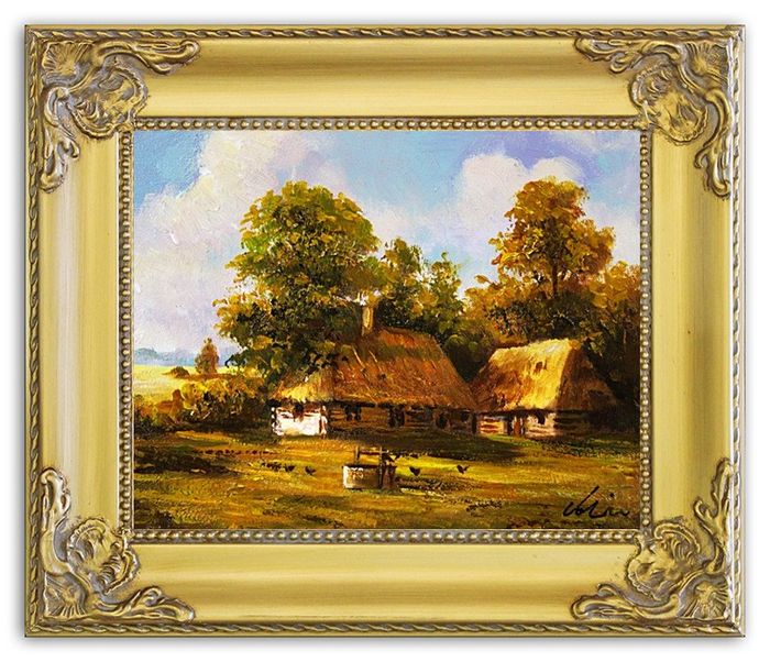 Gemälde Natur Hütte Wald Handarbeit Ölbild Bild Ölbilder Rahmen Bilder G05447