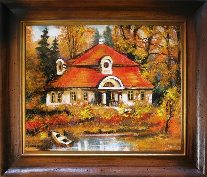 Gemälde See landschaft Handarbeit Ölbild Bild Ölbilder Rahmen Bilder G05541