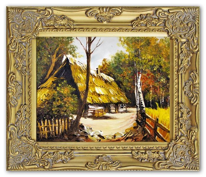 Gemälde Natur Hütte Wald Handarbeit Ölbild Bild Ölbilder Rahmen Bilder G05856