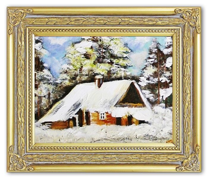 Gemälde Natur Hütte Wald Handarbeit Ölbild Bild Ölbilder Rahmen Bilder G05890