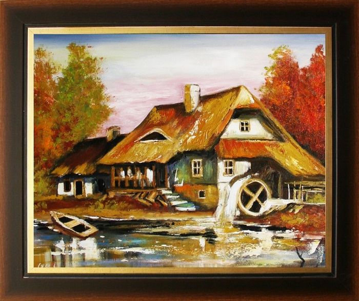 Gemälde See landschaft Handarbeit Ölbild Bild Ölbilder Rahmen Bilder G06370