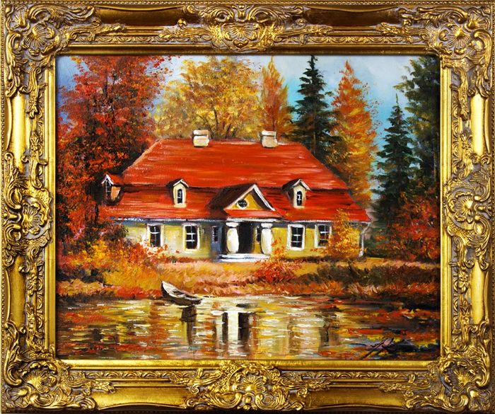 Gemälde See landschaft Handarbeit Ölbild Bild Ölbilder Rahmen Bilder G16204