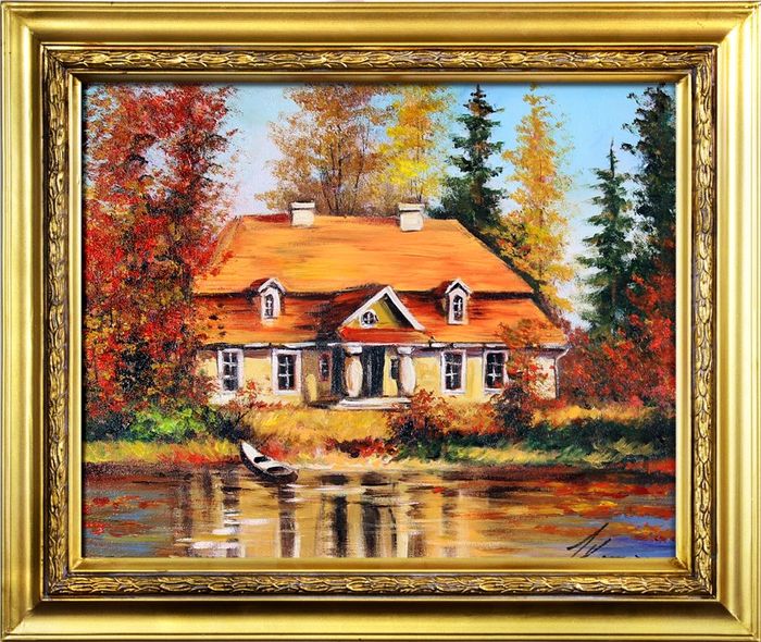 Gemälde See landschaft Handarbeit Ölbild Bild Ölbilder Rahmen Bilder G16669