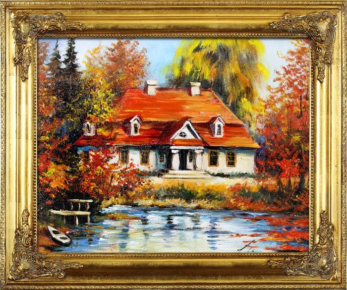 Gemälde See landschaft Handarbeit Ölbild Bild Ölbilder Rahmen Bilder G16682