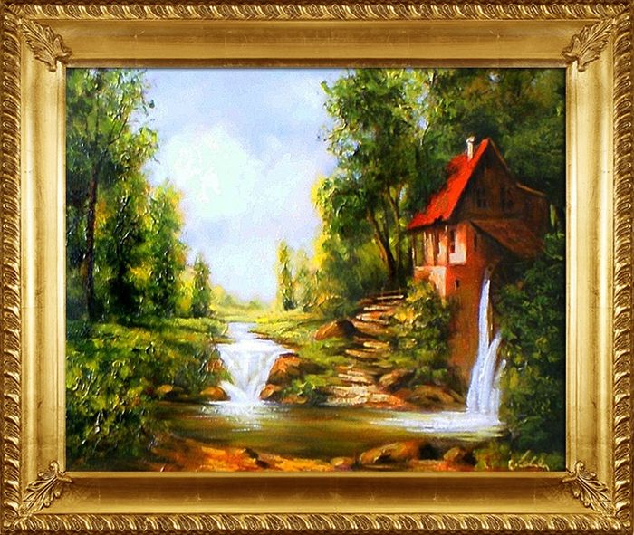 Gemälde Natur Hütte Wald Handarbeit Ölbild Bild Ölbilder Rahmen Bilder G94088