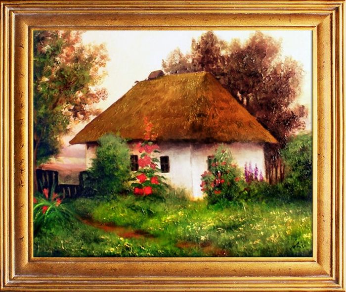 Gemälde Natur Hütte Wald Handarbeit Ölbild Bild Ölbilder Rahmen Bilder G94093
