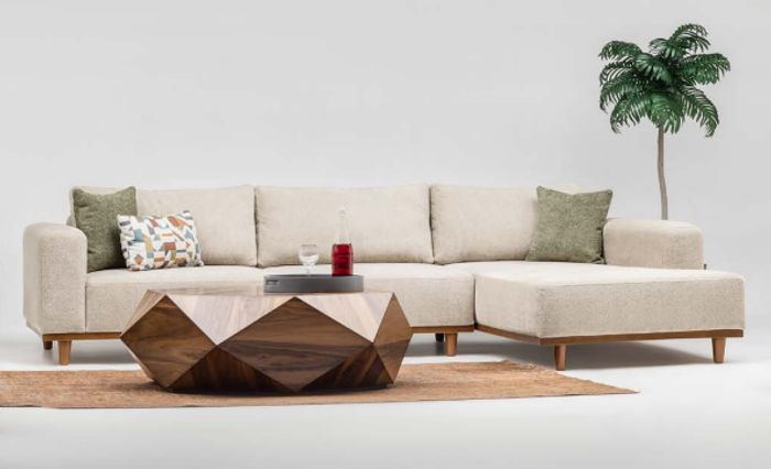 Eckgarnitur Ecksofa L form Stoffsofa Polstersofa Couch Sofa Beige