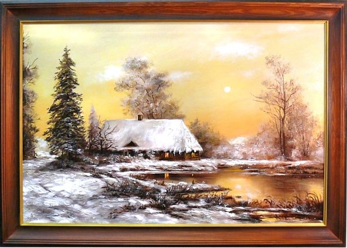 Gemälde See landschaft Handarbeit Ölbild Bild Ölbilder Rahmen Bilder G00906