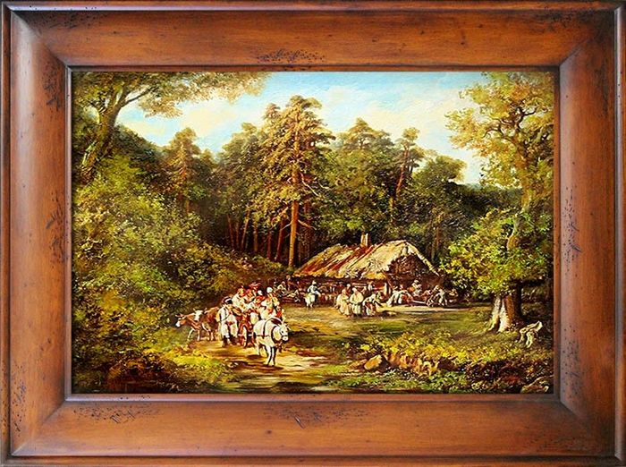 Dorffest Fest Landschaft Gemälde Handarbeit Ölbild Ölbilder Rahmen Bilder G02003