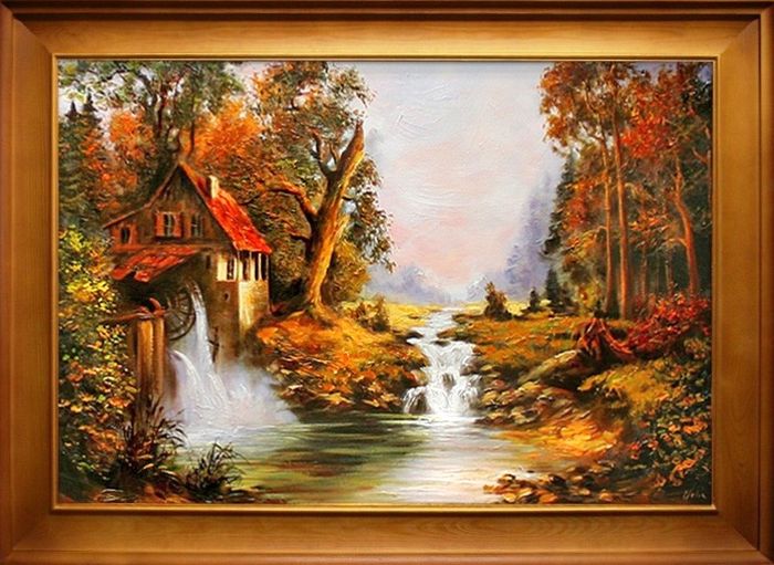 Landschaft Gemälde Handarbeit Ölbild Bild Ölbilder Rahmen Bilder G02541