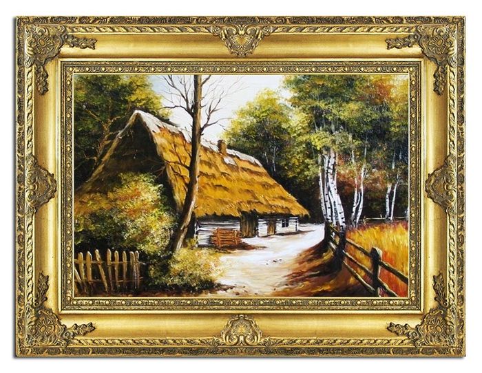 Bauernhof Landschaft Gemälde Handarbeit Ölbild Bild Ölbilder Rahmen BilderG06331