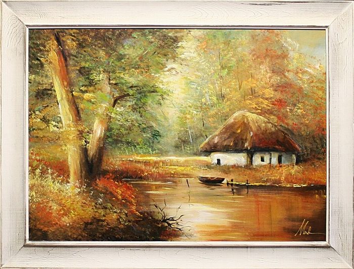 Gemälde See landschaft Handarbeit Ölbild Bild Ölbilder Rahmen Bilder G15424