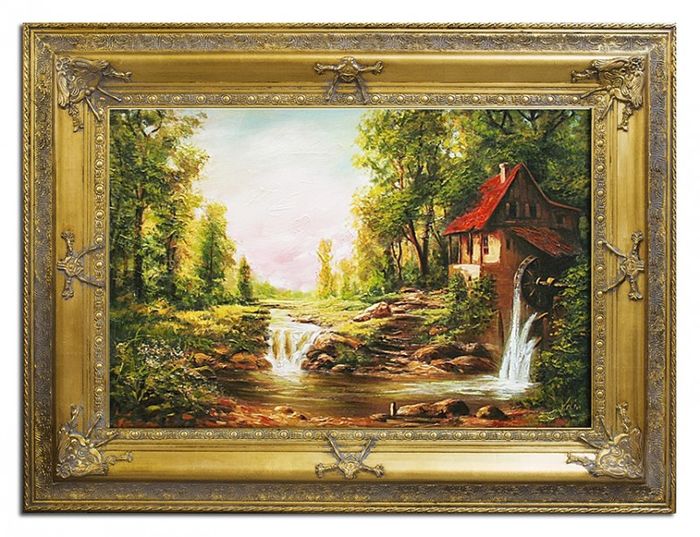 Landschaft Barock Gemälde Handarbeit Ölbild Bild Ölbilder Rahmen Bilder G17537