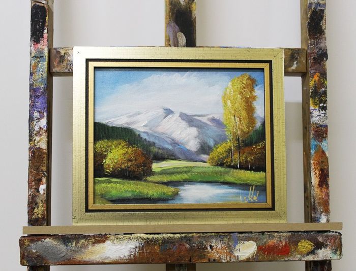 Berge Landschaft Gemälde Handarbeit Ölbild Bild Ölbilder Rahmen Bilder G96136