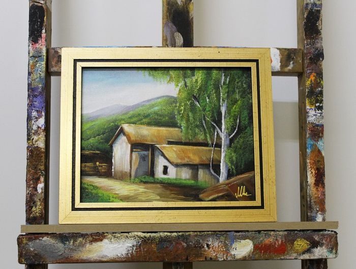 Bauernhof Landschaft Gemälde Handarbeit Ölbild Bild Ölbilder Rahmen BilderG96161