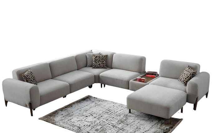 Ecksofa L-Form Polster Textil Wohnzimmer Sofas Pouffe Luxus Möbel