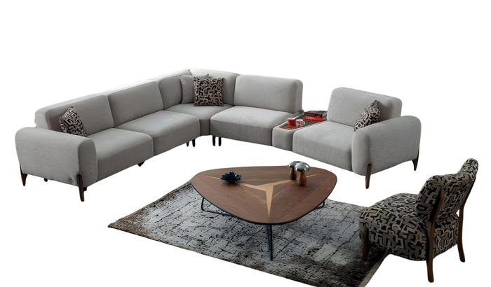 Ecksofa L-Form Sofa Couch Design Polster Modern Textil Beige Stoff Eckgarnitur