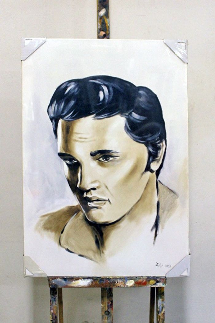 Portrait Elvis Presley Echte Handarbeit Rahmen Öl Gemälde Bild Bilder G95538