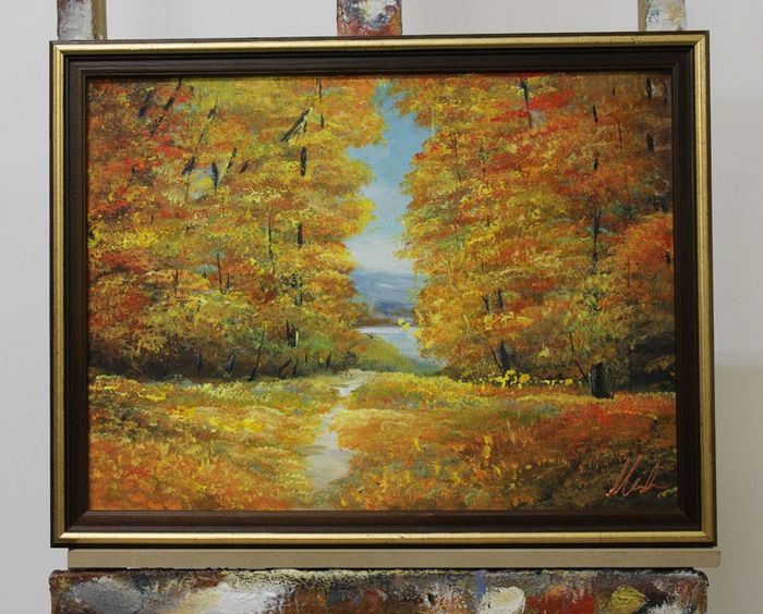 Gemälde See landschaft Handarbeit Ölbild Bild Ölbilder Rahmen Bilder G96334