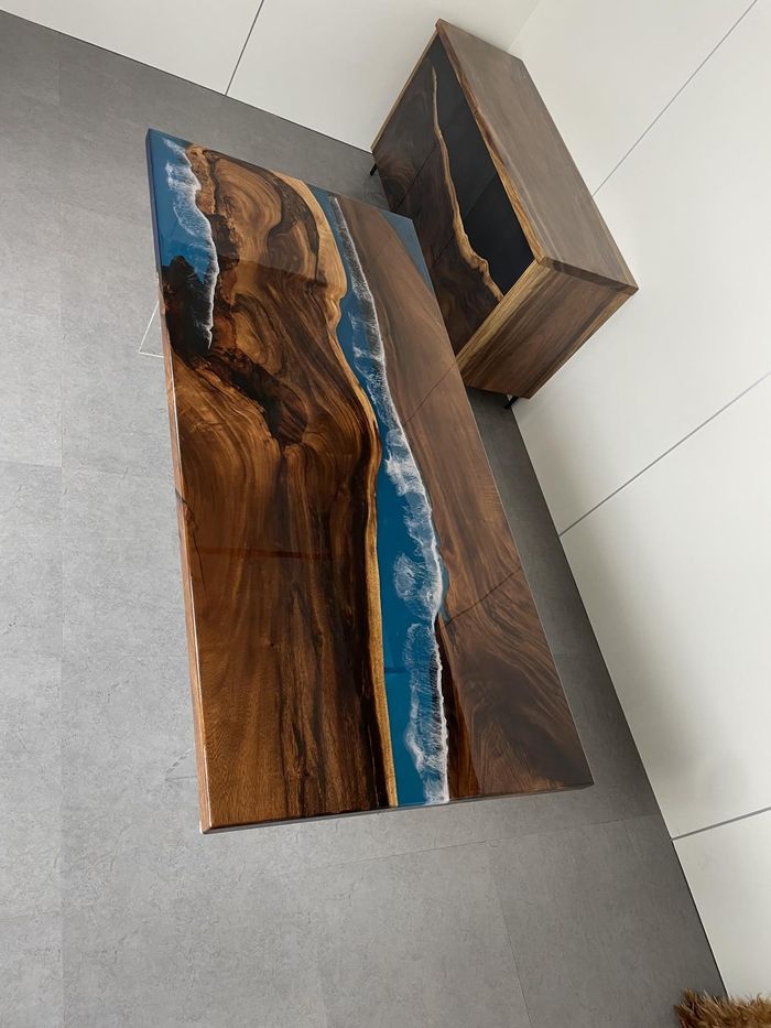 Esstisch Table Epoxidharz Massiv Tische 220x90 Flusstisch Echtes Holz Möbel Neu