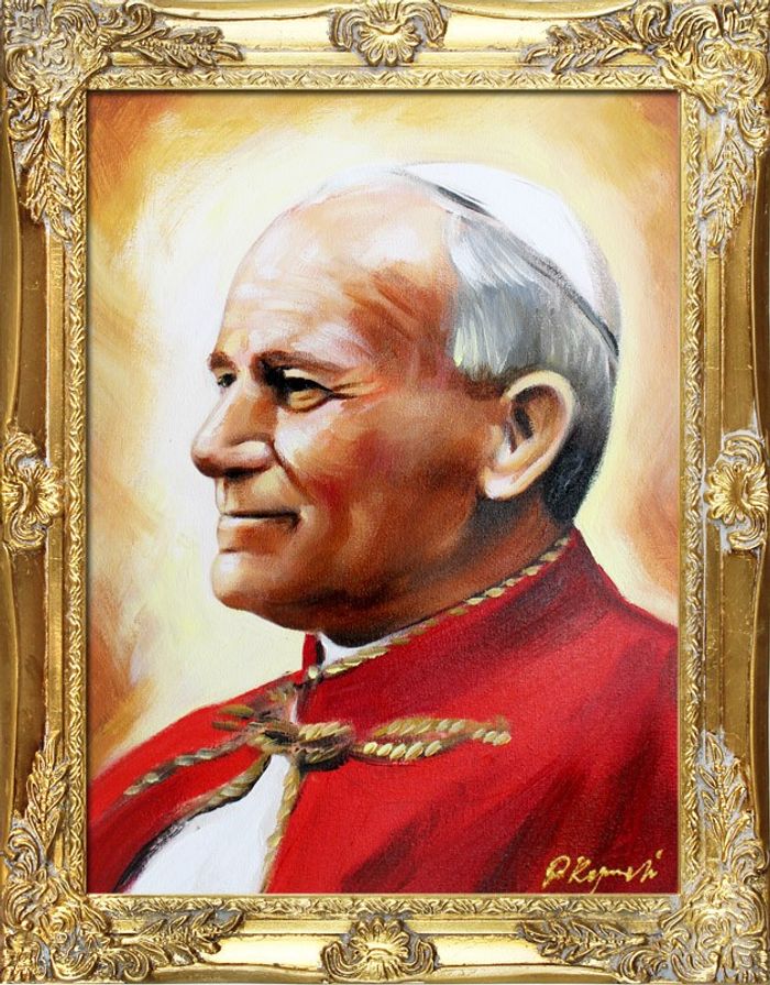 Religion Papst Johannes Paul 2 Handarbeit Ölbild Ölbilder Rahmen Bilder G00264