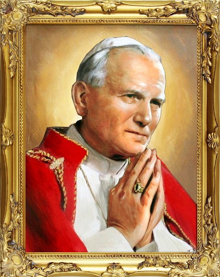Religion Papst Johannes Paul 2 Handarbeit Ölbild Ölbilder Rahmen Bilder G01053