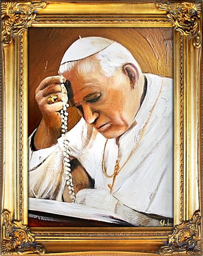 Religion Papst Johannes Paul 2 Handarbeit Ölbild Ölbilder Rahmen Bilder G01054