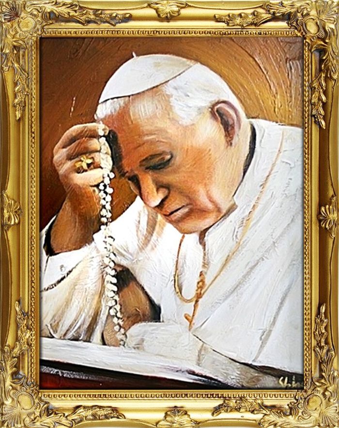 Religion Papst Johannes Paul 2 Handarbeit Ölbild Ölbilder Rahmen Bilder G01090