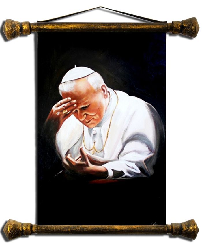 Religion Papst Johannes Paul 2 Handarbeit Ölbild Ölbilder Rahmen Bilder G01348