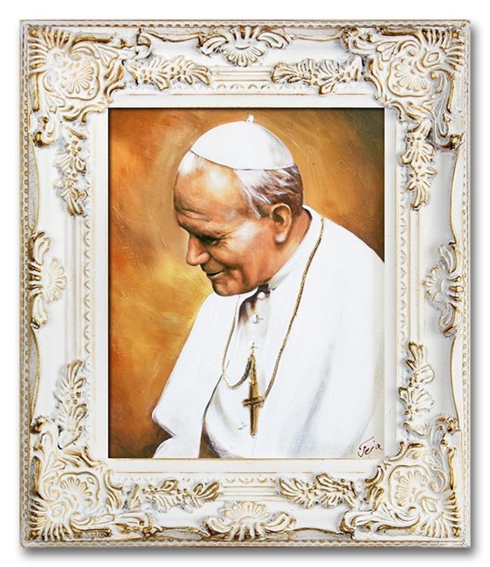Religion Papst Johannes Paul 2 Handarbeit Ölbild Ölbilder Rahmen Bilder G01708