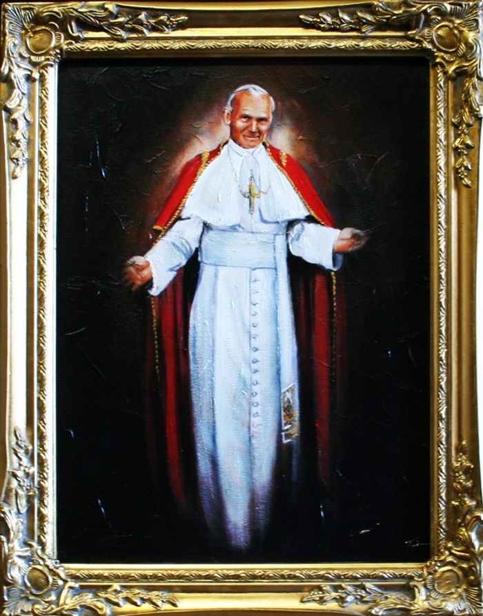 Religion Papst Johannes Paul 2 Handarbeit Ölbild Ölbilder Rahmen Bilder G03216