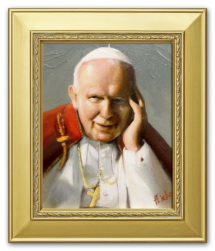 Religion Papst Johannes Paul 2 Handarbeit Ölbild Ölbilder Rahmen Bilder G04446
