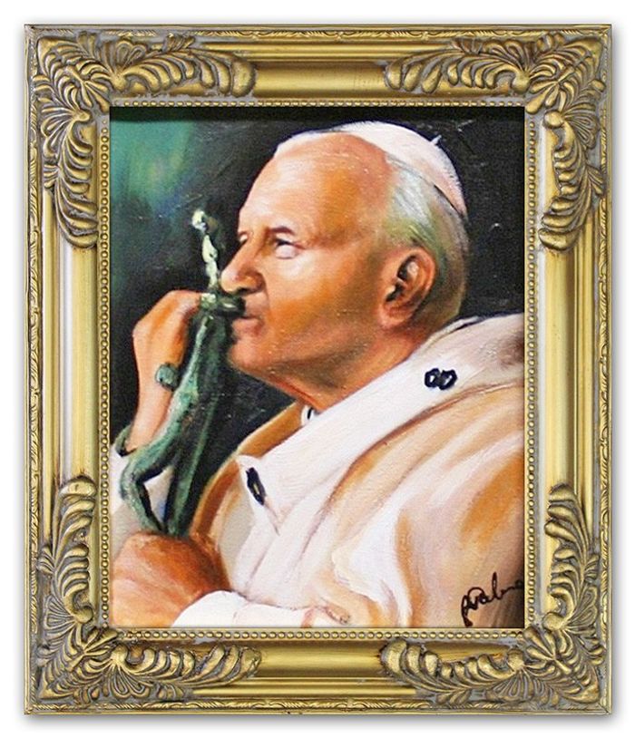 Religion Papst Johannes Paul 2 Handarbeit Ölbild Ölbilder Rahmen Bilder G04448