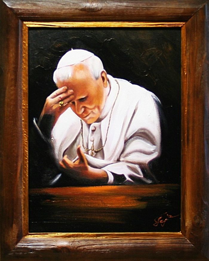 Religion Papst Johannes Paul 2 Handarbeit Ölbild Ölbilder Rahmen Bilder G04466