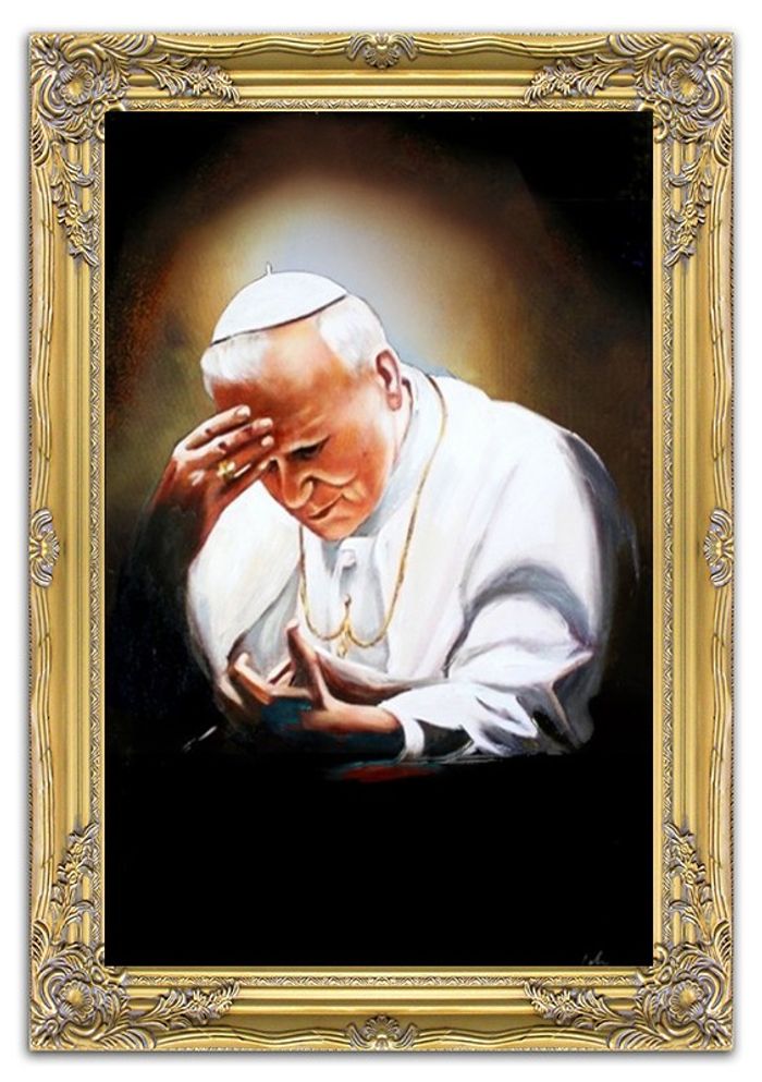 Religion Papst Johannes Paul 2 Handarbeit Ölbild Ölbilder Rahmen Bilder G01356