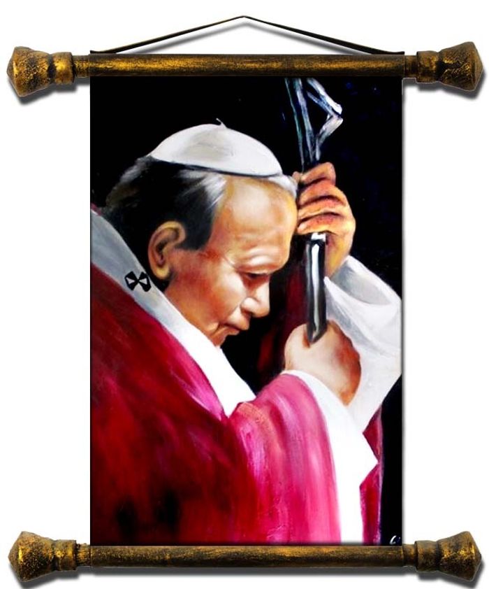 Religion Papst Johannes Paul 2 Handarbeit Ölbild Ölbilder Rahmen Bilder G02086