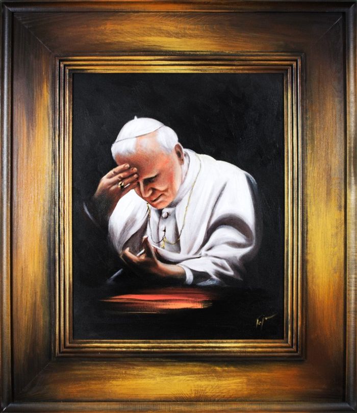 Religion Papst Johannes Paul 2 Handarbeit Ölbild Ölbilder Rahmen Bilder G16441