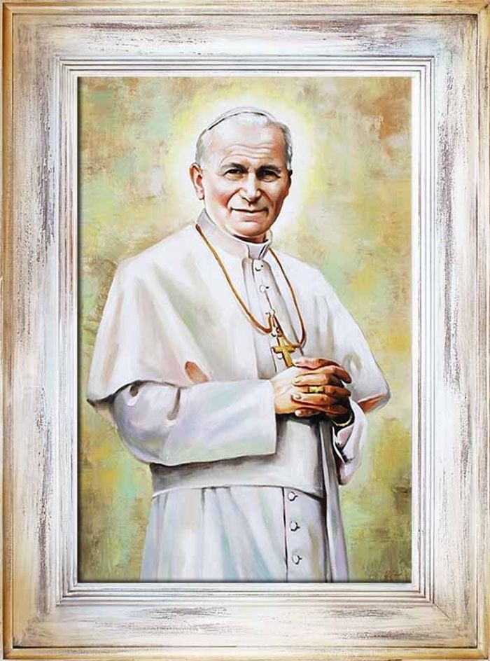 Religion Papst Johannes Paul 2 Handarbeit Ölbild Ölbilder Rahmen Bilder G16955