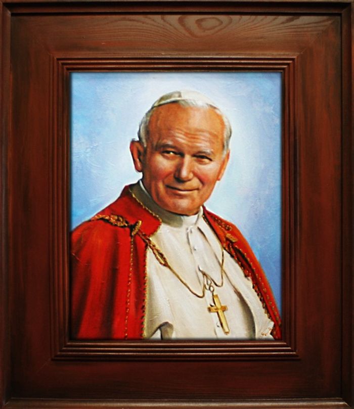 Religion Papst Johannes Paul 2 Handarbeit Ölbild Ölbilder Rahmen Bilder G17388