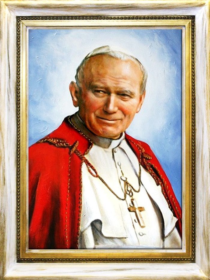 Religion Papst Johannes Paul 2 Handarbeit Ölbild Ölbilder Rahmen Bilder G94043