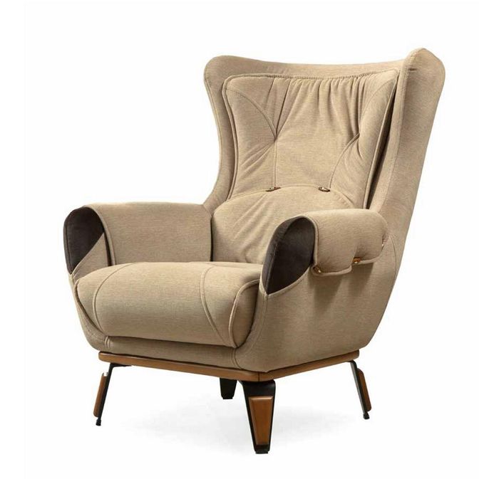 Sessel Sitz Klassisch Fernseh Wohnzimmer Polster Einsitzer Stoff Beige Luxus