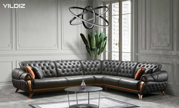 Wohnzimmer Leder Schwarz Sofa Sofas L-Form Sitz Farbe Ecksofa Couch Polstermöbel